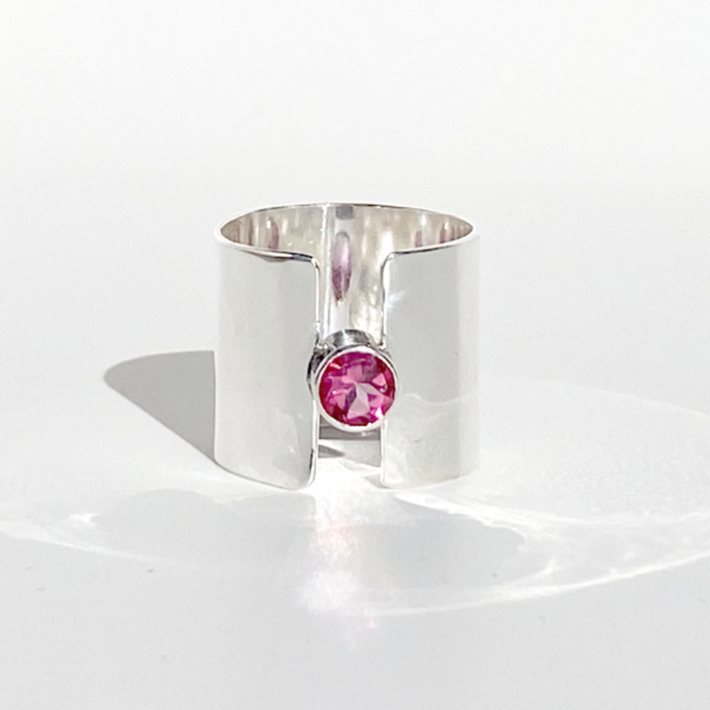 Argentium® Silver Pink Topaz Wide Band Ring - Bold and Beautiful