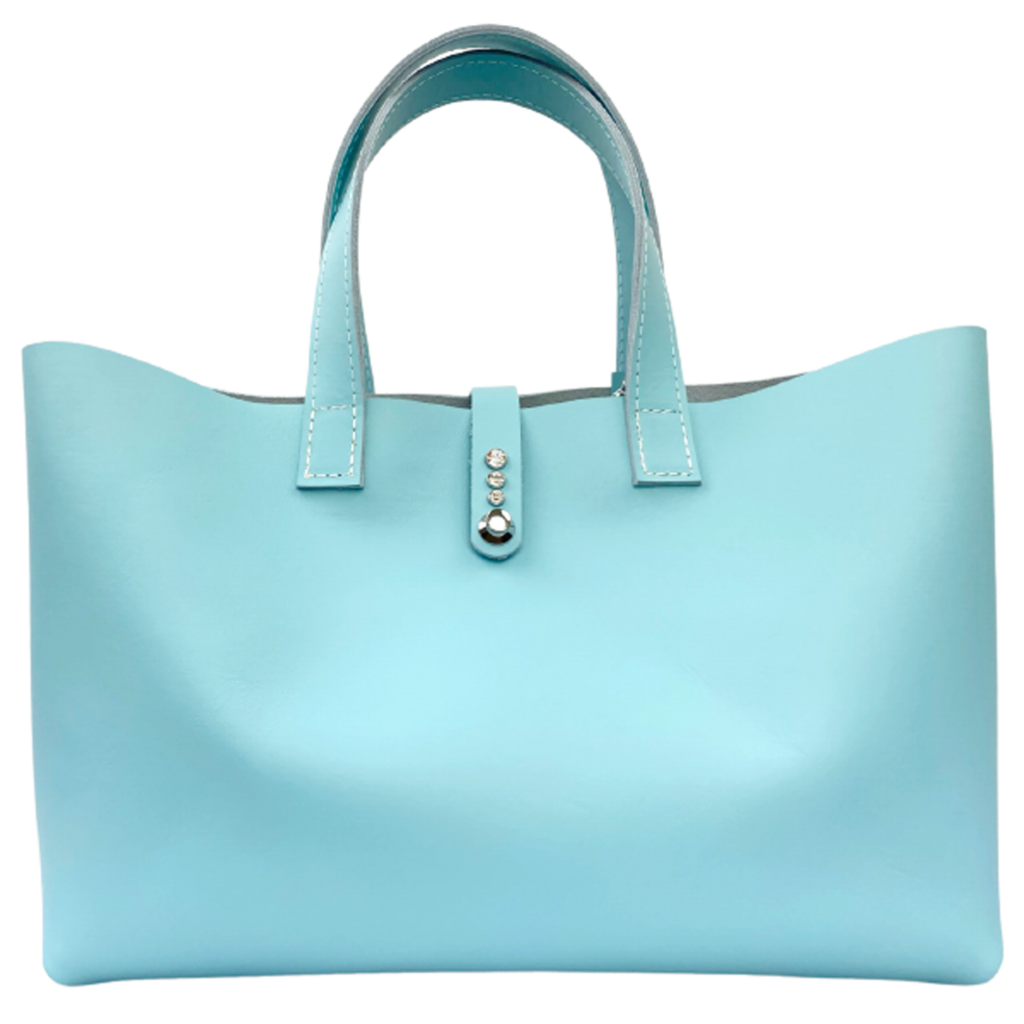 Baby Blue Leather Tote with Crystal Closure Element